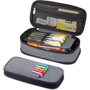 حافظة أقلام رصاص قابلة للطي ذات سعة كبيرة من SAIVEN وحقيبة أدوات مكتبية وحقيبة أقلام وحقيبة أقلام للمكتب والكلية وصندوق حامل للسفر هدية عيد الميلاد (رمادي) in Kuwait