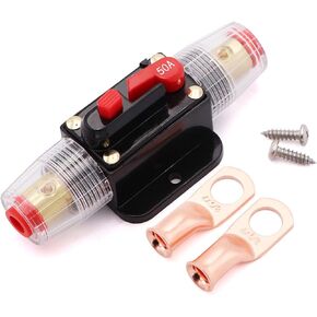 150A Audio Inline Circuit Breaker 12V, Auto Fuse Holder 150 Amp with Manual Reset for Car Audio RV Home Marine Boat Truck, with Tubular Ring Terminals (4 * 3/8 AWG)