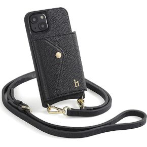 حافظة هاتف بمحفظة جلدية من HoldingIT متوافقة مع موديلات iPhone 13، وحامل بطاقات ائتمان السفر وحزام حمل حول الجسم، وغطاء أسود عتيق وخطافات مطلية بالذهب، للنساء والرجال (iPhone 13 Pro Max) in Kuwait