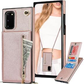 Crossbody Wallet Case for Samsung Galaxy S20 FE (Not S20) with Card Holder, Purse Cover Removable Cross Body Strap for Samsung Galaxy S20 FE Zipper Phone Case Black