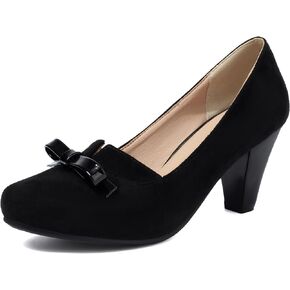 Elerhythm Women's Mary Jane Bownot Closed Round Toe Vintage Heels Gatsby 1920s Pumps 1950s Victorian Retro Shoes