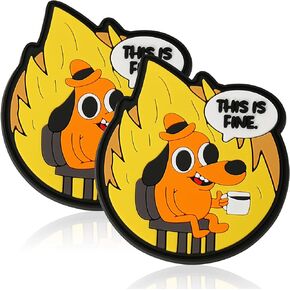 This is Fine Dog PVC Patch, 1 Pc PVC Rubber Meme Morale Patch with Hook and Loop Fastener, Funny Tactical Patches for Backpacks, Vests, Jackets, Jeans, Hats