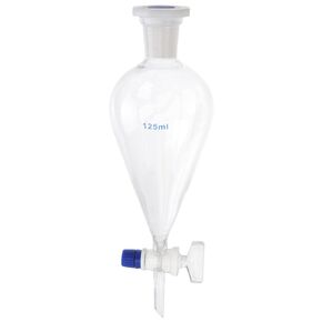 Hemobllo Separatory Funnel- Pear Shape Laboratory Borosilicate Glass Distiller, Borosilicate Glass Heavy Wall Conical Pear- Shaped Separatory Funnel Separation Funnel 125ml