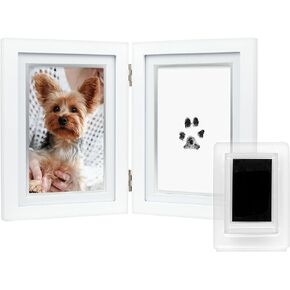 Pearhead Pet Pawprints Desk Picture Frame, Pet Memorial Keepsake, White Photo Frame For Pet, Imprint Kit