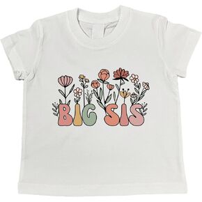 قميص Big Sis مزين بالزهور على شكل زهرة برية رائعة، بدلة قطعة واحدة لطيفة على شكل أخت ريترو للأطفال الصغار، إعلان متطابق للعائلة (3-4 T، قميص Big Sis-T) in Kuwait