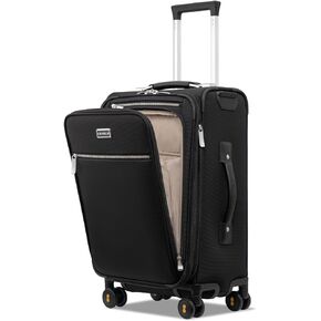 LEVEL8 Carry On Luggage with Compartment, 20 Inch Softside Expandable Travel Rolling Suitcase with Spinner Wheels, TSA Locks, Men and Women, Black