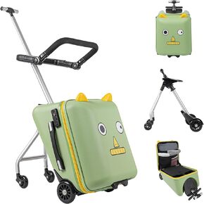 حقيبة ركوب للأطفال من Aseasimlestore، حقائب ركوب للأطفال على الجانب الصلب مقاس 20 بوصة، حقائب كبيرة مع تصميم مقعد للأطفال مع 4 عجلات عالمية تساعد طفلك على السفر، هدية كأطفال (أسود)