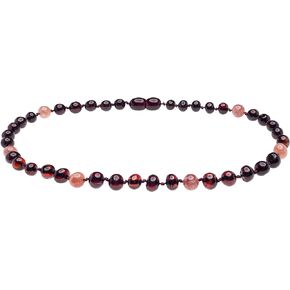 Genuine Amber Necklace from Baltic Sea Made with Polished Cherry and Sunstone 34 cm (13.4 Inches)