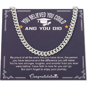 GLISHIVER Graduation Gifts for Him, Sterling Silver Clasp Cuban Chain Necklace College Graduation Gifts High School Graduation Gifts for Him Graduation Necklace