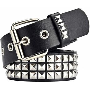 Black Studded Belt Punk Rock Rivet Belt Grommet Threads Belt with Bright Metal Pyramid for Women Men
