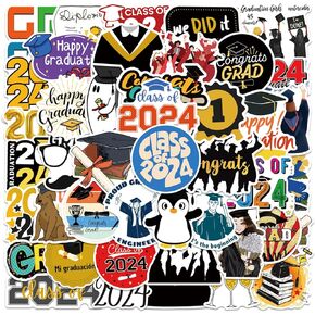 50Pcs Graduation Stickers 2025 College Class of 2025 Stickers for Graduation Decorations Graduation Party Decorations 2025 Waterproof Vinyl Stickers for Water Bottle, Laptop, Skateboard