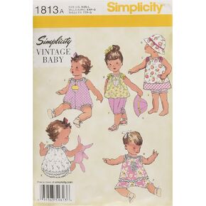 Simplicity 1813 Vintage Fashion Baby's Hat, Underwear, Pants, Top, Romper, and Dress Swing Patterns, Sizes XXS-L