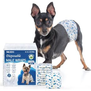 MICOOYO Dog Diapers Male Disposable | Super Absorbent Male Dog Wraps | Ligher Male Dog Diapers | Leakproof Puppy Diapers Male Doggie Diapers with Wetness Indicator (XS, 20Counts)