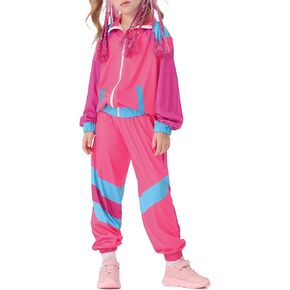 Happy Cherry Boy Girl 80s Tracksuit Kids Hip Hop Costume Outfit Retro Clorblock Windbreaker Jacket with Pants Set 2024