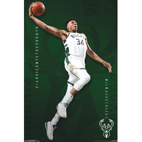 Trends International NBA Milwaukee Bucks - Giannis Antetokounmpo 19 Wall Poster, 22.375" x 34", Mahogany Framed Version