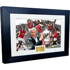 Arsene Wenger CELEBRATION 12x8 A4 توقيع أرسنال - تييري هنري - باتريك فييرا - دينيس بيركامب - إيان رايت - ثيو والكوت - صورة موقعة إطار الصورة هدية كرة القدم