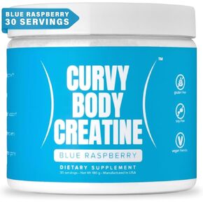 Curvy Body Creatine Monohydrate Powder | Workout Support | Vegan | Kosher | Blue Raspberry Flavor 180 Grams (30 Servings)