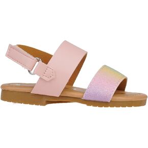 bebe Girl's Sparkly and Strappy Glitter Leatherette Flat Sandals with Adjustable Strap (Toddler/Little Kid)