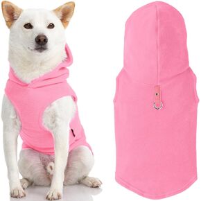 Gooby Fleece Vest Hoodie Dog Sweater - Pink, Small - Warm Pullover Dog Hoodie with O-Ring Leash - Winter Hooded Small Dog Sweater - Dog Clothes for Small Dogs Boy or Girl, and Medium Dogs