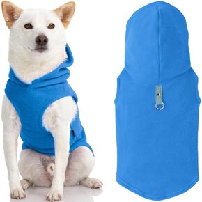Gooby Fleece Vest Hoodie Dog Sweater - Blue, Small - Warm Pullover Dog Hoodie with O-Ring Leash - Winter Hooded Small Dog Sweater - Dog Clothes for Small Dogs Boy or Girl, and Medium Dogs