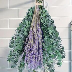 110 PCS Dried Preserved Eucalyptus Stems & Lavender Flowers Bundle for Shower, 17'' Real Fresh Hanging Silver Dollar Leaves, Aromatic Self-Care Shower Plants, Natural Fragrance, Home Decor