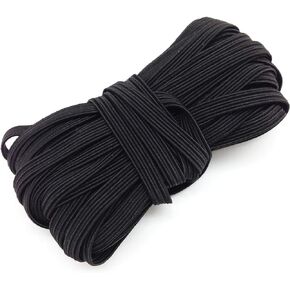 PEPPERLONELY 11 Yards Flat Elastic Band, Braided Stretch Strap Cord Roll for Sewing and Crafting (1/4 inch 6mm, Black)