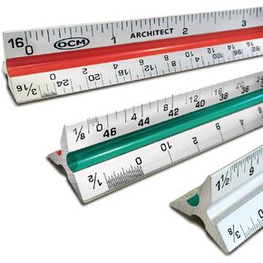 OCM 1 Triangular Architect Scale Ruler (Professional Grade Solid Aluminum) Color Coded 12 Inch Architectural Scale (Imperial Measurements) - Ideal for Architects, Engineers, Draftsman and Students