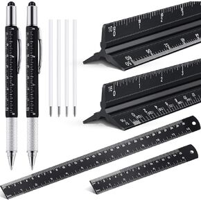 Weewooday 10 Pieces 12 Inch Architectural Scale Ruler Aluminum Triangular Engineering Ruler Scale with 6 in 1 Multitool Pen Ballpoint Pen for Architects, Draftsman, and Engineers