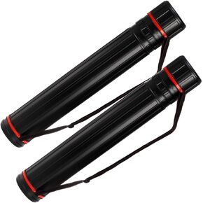 2 Pack Extendable Poster Tube, Round Black Telescoping Art Drafting Tube, Expand from 30.3" to 52", Plastic Blueprint Document Storage Holder Cases with Strap for Carrying Artworks Scrolls