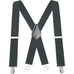 Buyless Fashion Mens Suspenders - 48" Elastic Adjustable Heavy Duty 2" Wide - X Back