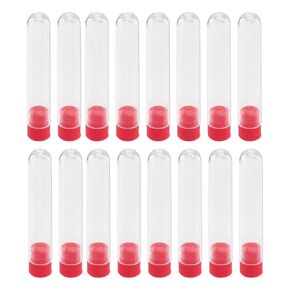 Othmro 100pcs Clear Plastic Test Tubes with Red Caps, 12x60mm Mini Test Tubes with Lids, for Jewelry Seed Beads Powder Spice Liquid Experiment Yeast Specimen Sample Laboratory