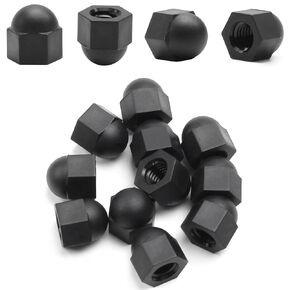 Yinpecly Acorn Hex Cap Nuts M10 Dome Cap Head Nuts Nylon Hexagon Decorative Crown Cap Locknuts Fasteners for Screws Bolts Black Tone 10Pcs