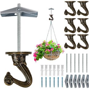 Ceiling Swag Hook Sets - Heavy Duty Hooks with Mounting Hardware for Hanging Plant, Ceiling or Extender Chains - Easy Install with Screws/Brackets (10 pcs - Black)