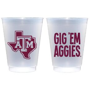 Officially Licensed Texas A&M University Logo/Gig 'Em Aggies Printed Frosted Plastic Cups 16 oz - Elegant Party Cups 10 Pack - Plastic Cups Reusable - Cute Cup set for Game day, Tailgating, Favors