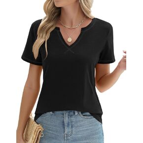 LOMON Womens Short Sleeve T Shirts V Neck Cute Basic Tee Summer Tops Dressy Casual
