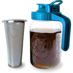 Nitro Kafo Cold Brew Coffee Maker with Stainless Steel Filter, 32 oz Cold Brew Pitcher with Lid, Pour Spout, and Handle.