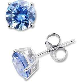 Oro Leoni 14K White Gold Blue Cz Stud Earrings, 6.5 mm Round