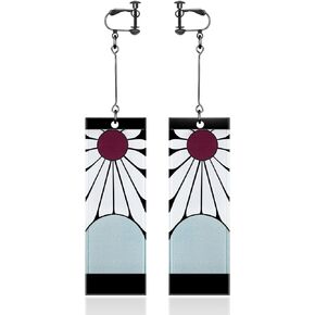 925 Sterling Silver Tanjiro Earrings,Anime Demon Slayer Cosplay Tanjiro Black Earrings Ear clip For Men Women Earrings