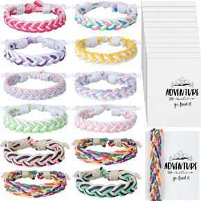 Ecally 12 Pack Handmade Braided Friendship Bracelets with Cards Insert Adjustable Girl Woven Bracelet Camping Party Favors Teen Girl Party Gifts for Girls Teens