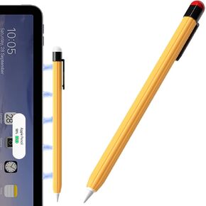 AZF Striped Design Pencil Case, Compatible with Apple Pencil 2nd Generation Case, Non Slip Slim Silicone Sleeve with Two Sturdy Clips. (Yellow)