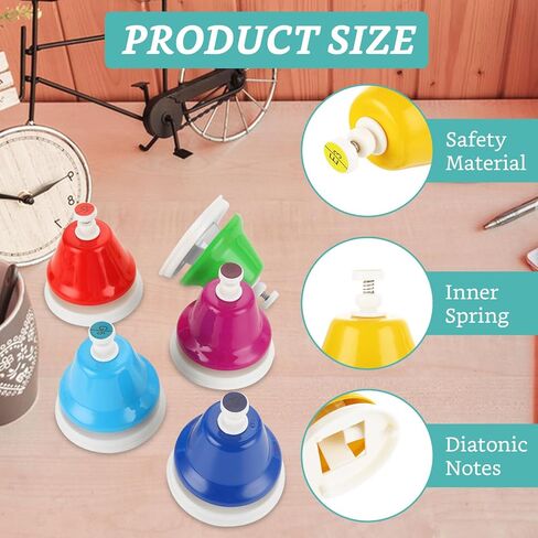 8 قطع من أجراس مكتب قوس قزح من MUXHEL، 8 أجراس موسيقية معدنية دياتونيك، أجراس موسيقية للتعلم الموسيقي للتعليم الموسيقي، الكنيسة in Kuwait