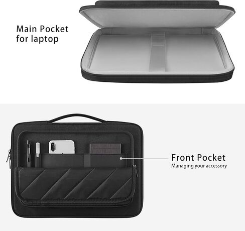 حافظة كمبيوتر محمول واقية مقاومة للماء من DOMISO 360 لجهاز MacBook Pro/MacBook Air/Microsoft Surface Book/Lenovo ThinkPad/Dell Latitude مقاس 14 بوصة، أسود in Saudi Arabia