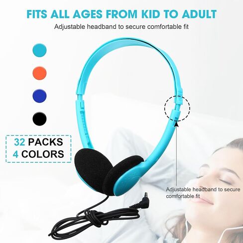 Konohan 30 Pack Headphones Bulk Headphone for School Classroom Student Wired Headphones Adjustable with 3.5 mm Jack for Adults (Black) in Saudi Arabia