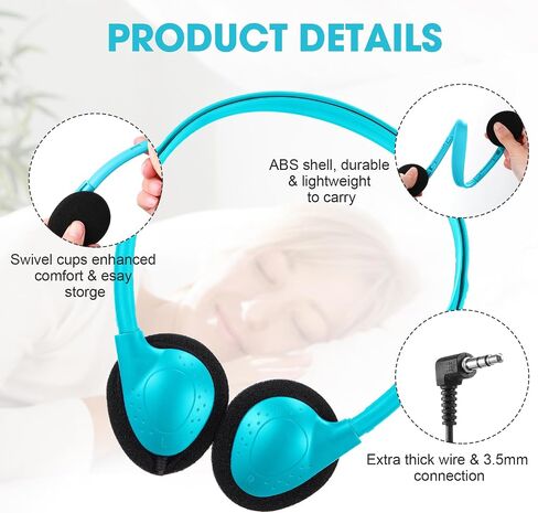 Konohan 30 Pack Headphones Bulk Headphone for School Classroom Student Wired Headphones Adjustable with 3.5 mm Jack for Adults (Black) in Saudi Arabia