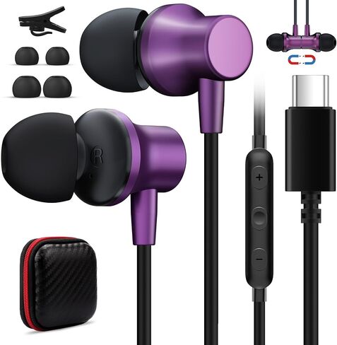 سماعات رأس USB C مع ميكروفون سلكية لهاتف Galaxy S24 S23 FE S22 S21 iPhone 15، سماعات أذن USB من النوع C مع خاصية إلغاء الضوضاء المغناطيسية داخل الأذن لهاتف Oneplus Open 11 9 Samsung Z Flip Fold 5 Pixel 8 7 iPad in Kuwait