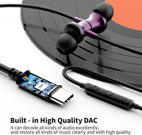 سماعات رأس USB C مع ميكروفون سلكية لهاتف Galaxy S24 S23 FE S22 S21 iPhone 15، سماعات أذن USB من النوع C مع خاصية إلغاء الضوضاء المغناطيسية داخل الأذن لهاتف Oneplus Open 11 9 Samsung Z Flip Fold 5 Pixel 8 7 iPad in Kuwait