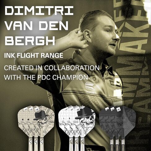 Target Darts Dimitri Van Den Bergh Ink Design No.6 Dart Flights & Short (34mm) Shafts Stems - 9 Flights and 9 Shafts in Total in Saudi Arabia