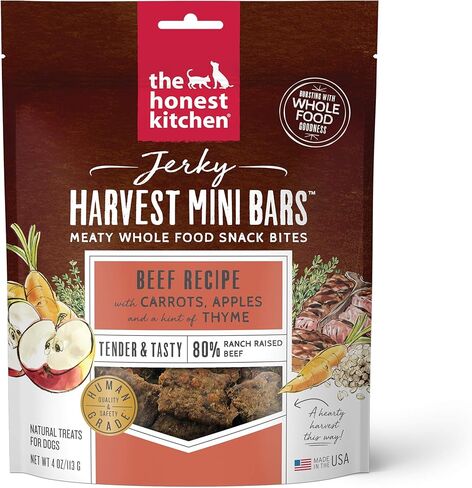 The Honest Kitchen Jerky Harvest Mini Bars: وصفة لحم البقر مع الجزر والتفاح، كيس 4 أونصة in Kuwait