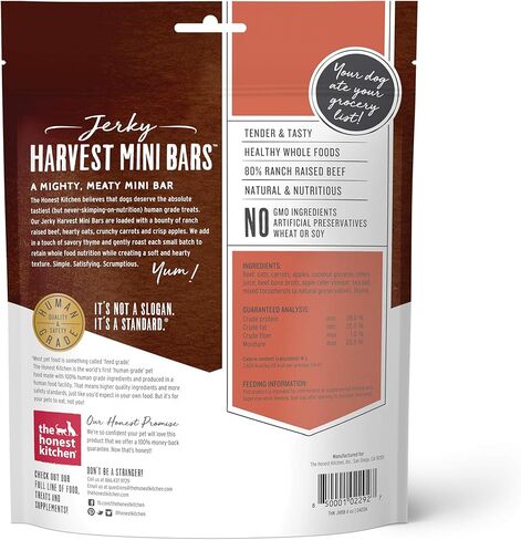 The Honest Kitchen Jerky Harvest Mini Bars: وصفة لحم البقر مع الجزر والتفاح، كيس 4 أونصة in Kuwait