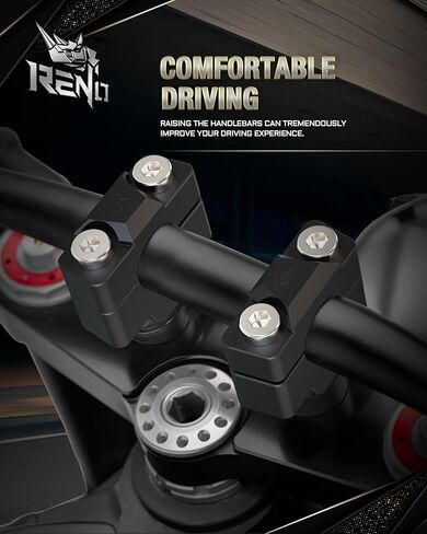 مشبك رفع مقود الدراجة النارية RENO مقاس 7/8 بوصة، طقم تركيب حامل مقود ارتفاع 1-1/2 بوصة متوافق مع الدراجات النارية العالمية | الدراجة الترابية | ملحقات ATV (ألومنيوم، أسود، 2 قطعة) in Kuwait